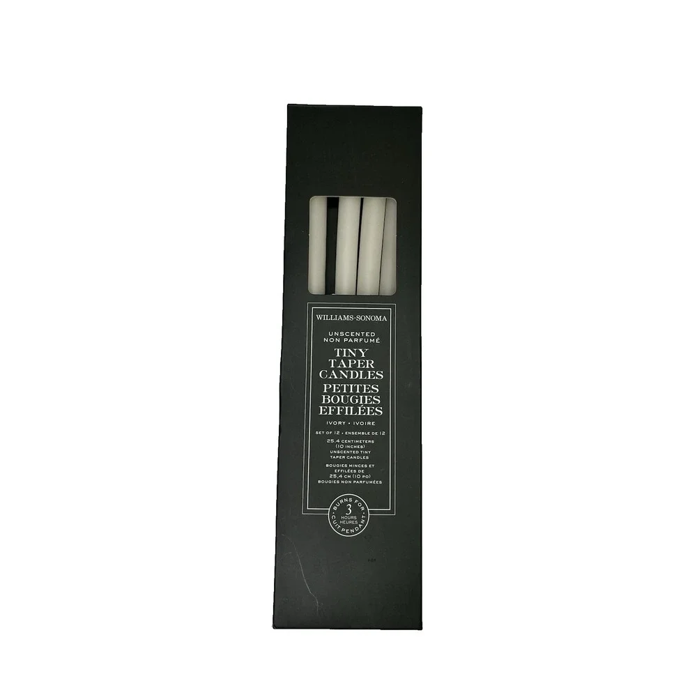 Williams Sonoma Unscented Set of 12 Tiny Taper Candles NEW in box 10